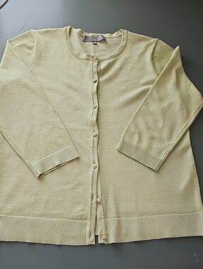 Berkley Jensen‎ Light Green Cotton-Blend Crewneck Cardigan Size Lg. Pearl Button